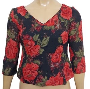 David Warren Floral Peplum Zip Back Sequin Blouse